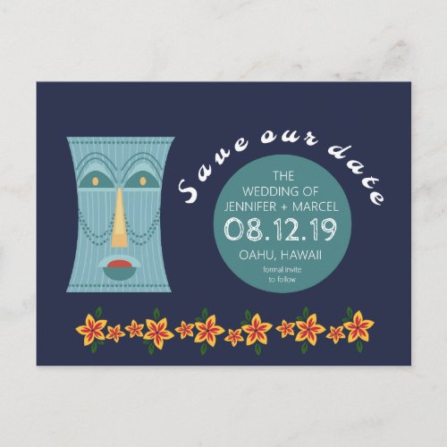 Tiki Hawaii Hawaiian Wedding Save the Dates Announcement Postcard