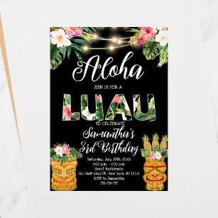 Tiki Hawaiian Aloha Tropical Birthday Luau Party Invitation