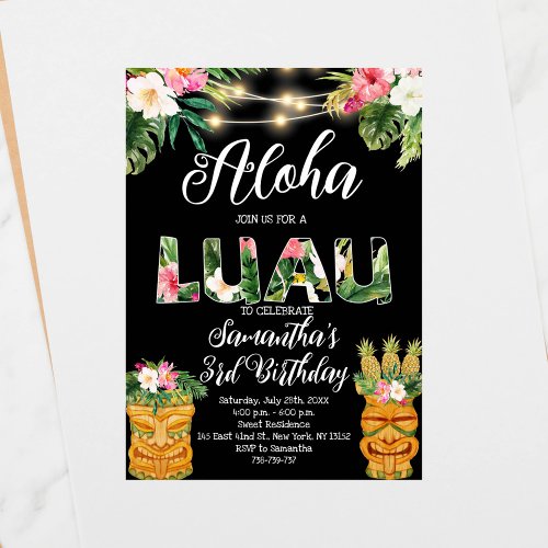 Tiki Hawaiian Aloha Tropical Birthday Luau Party Invitation