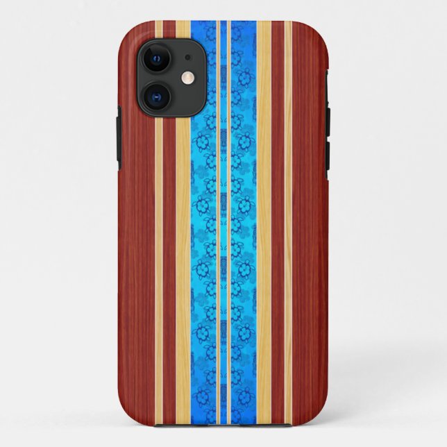 Tiki Hawiian Faux Wood Surfboard Case-Mate iPhone Case (Back)