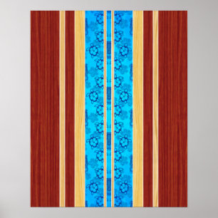 Tiki Hawiian Faux Wood Surfboard Poster