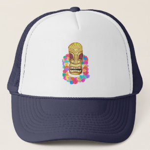  Tiki Head Hawaiian Lei Trucker Hat