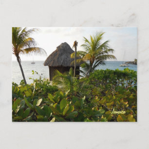 Tiki Hut and Palm Trees by the Sea Negril Jamaica Postcard
