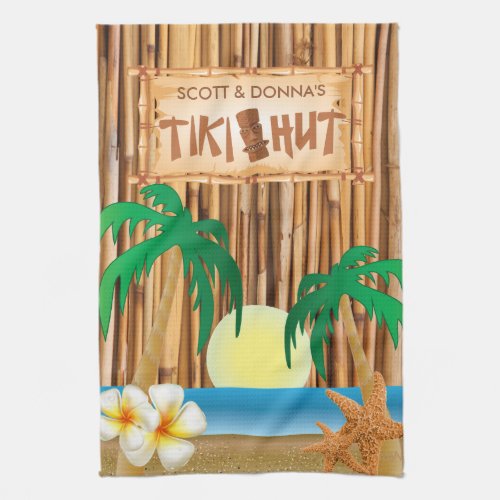 Tiki Hut Bamboo Stick Design Kitchen Towel