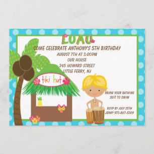 Tiki Hut Blue Boys Birthday Invitation