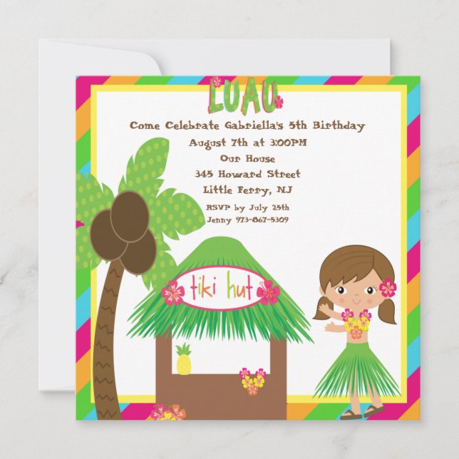 Tiki Hut Luau Square Birthday Invitation (Front)