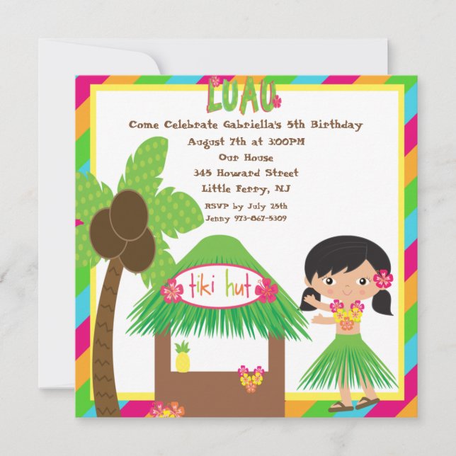 Tiki Hut Luau Square Birthday Invitation (Front)