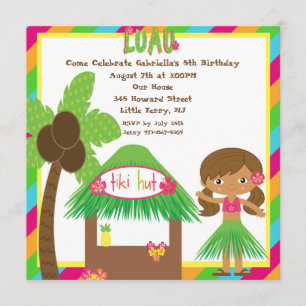 Tiki Hut Luau Square Birthday Invitation