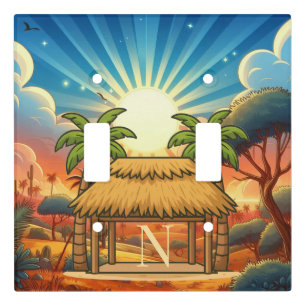Tiki Hut Sunrise Monogram Personalized  Light Switch Cover