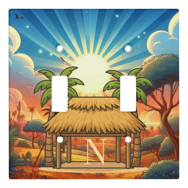 Tiki Hut Sunrise Monogram Personalized  Light Switch Cover (Front)