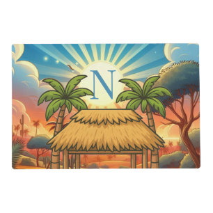Tiki Hut Sunrise Monogram Personalized Placemat