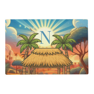 Tiki Hut Sunrise Monogram Personalized  Placemat