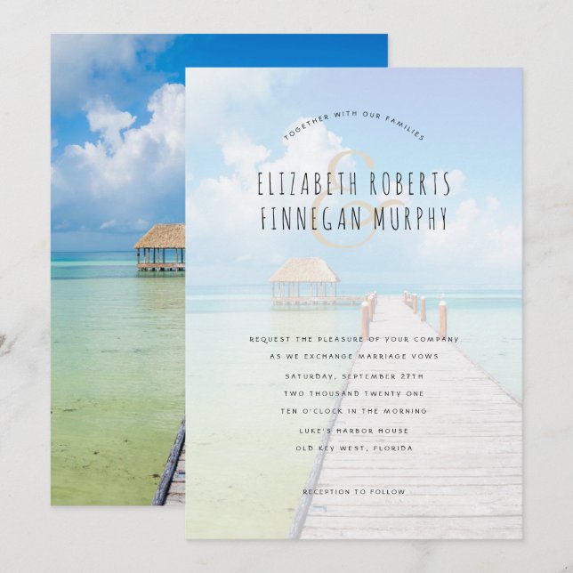 Tiki Hut Tropical Paradise Wedding Invitation (Front/Back)