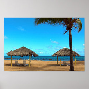 Tiki Huts on the Beach Poster