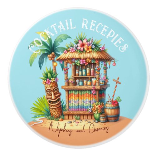 Tiki inspired Summer theme custom text Ceramic Knob