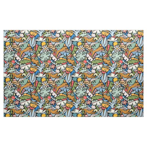 Tiki Jungle Mid Century Modern Illustration Fabric
