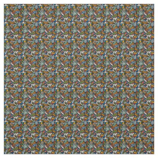 Tiki Jungle Mid Century Modern Illustration Fabric