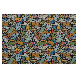 Tiki Jungle Mid Century Modern Illustration Fabric