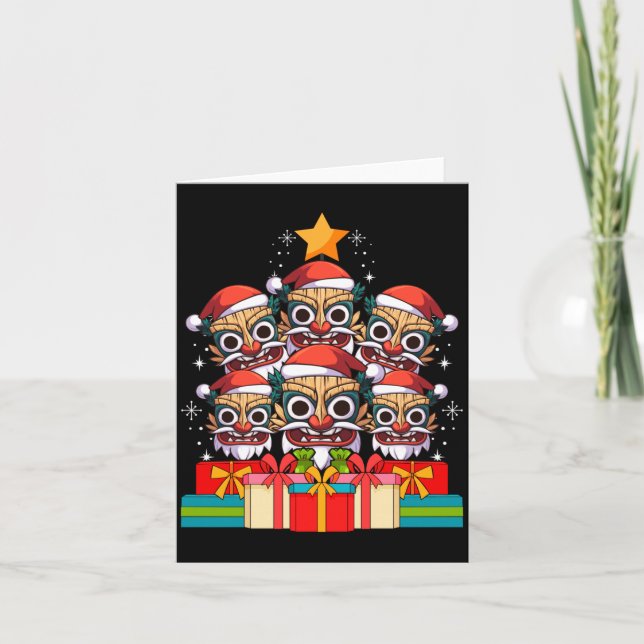 Tiki Le Luau Hawaiian Tiki Mask Christmas Tree Xma Card (Front)