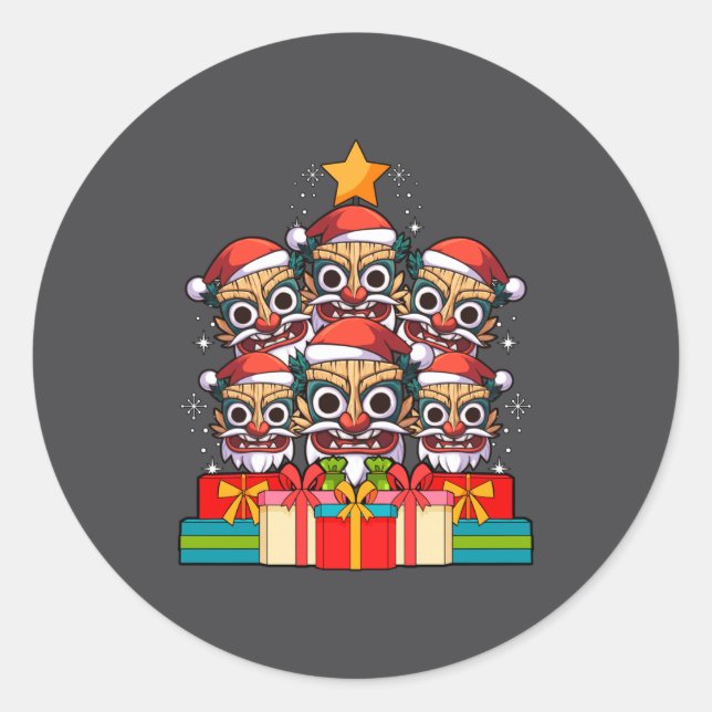 Tiki Le Luau Hawaiian Tiki Mask Christmas Tree Xma Classic Round Sticker (Front)