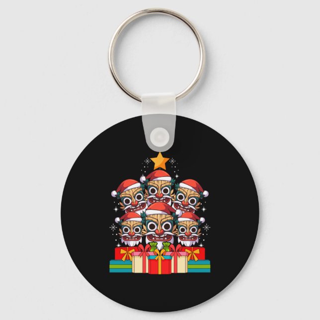 Tiki Le Luau Hawaiian Tiki Mask Christmas Tree Xma Keychain (Front)