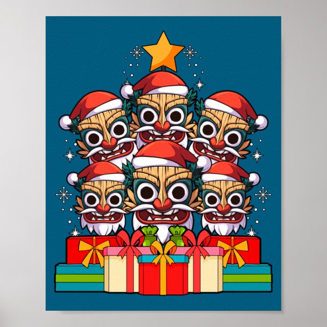 Tiki Le Luau Hawaiian Tiki Mask Christmas Tree Xma Poster (Front)