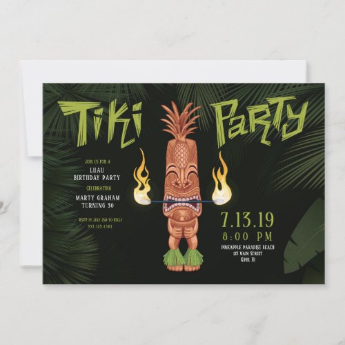 Tiki Luau Birthday Night Party Invitation