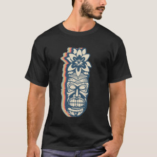Tiki Luau Hawaiian Hawaii Tiki Mask Retro Line Art T-Shirt
