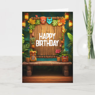 Tiki Luau Hawaiian Tropical Island Beach Birthday Card