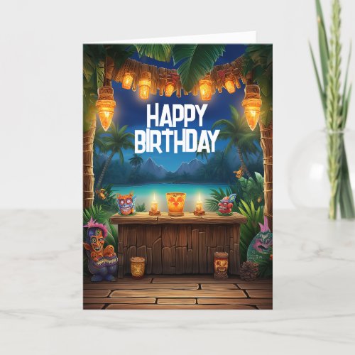 Tiki Luau Hawaiian Tropical Island Beach Birthday Card