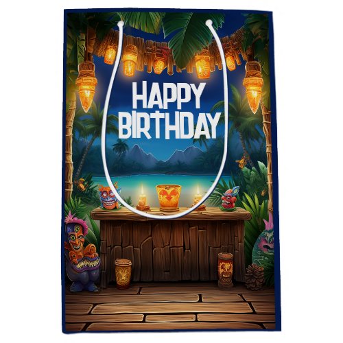 Tiki Luau Hawaiian Tropical Island Beach Birthday Medium Gift Bag