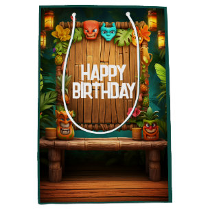 Tiki Luau Hawaiian Tropical Island Beach Birthday Medium Gift Bag