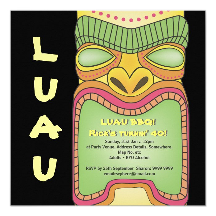 Tiki Luau Hawaiian Tropical Theme Beach Party Invites