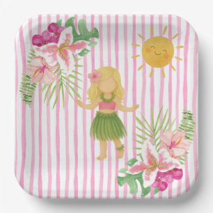 Tiki Luau Party, Hawaii Birthday, Hula Girl  Paper Plates