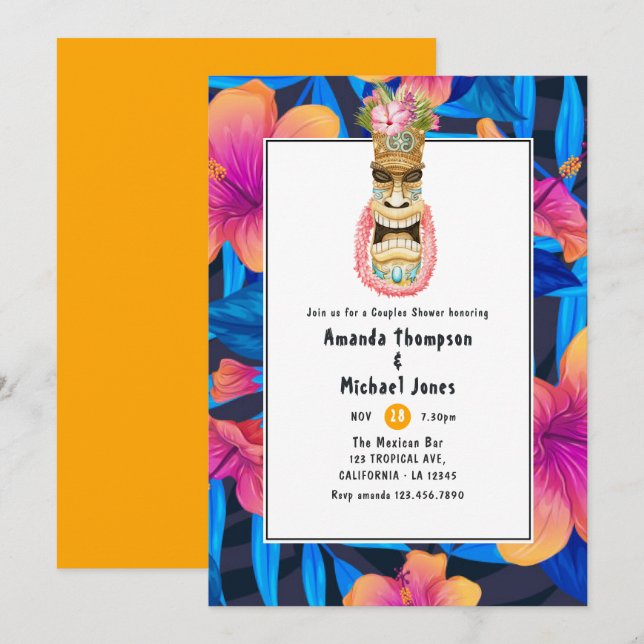 Tiki Luau Summer Beach Couples Shower Invitation (Front/Back)