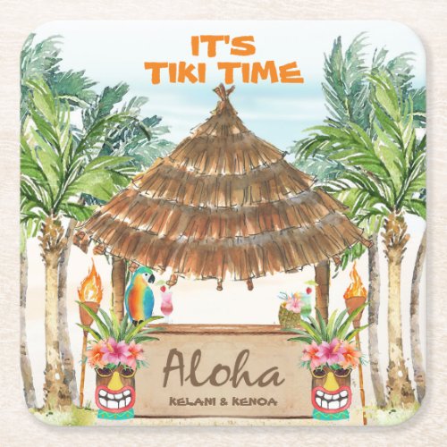 Tiki Luau  Tropical Beach Aloha Square Paper Coaster