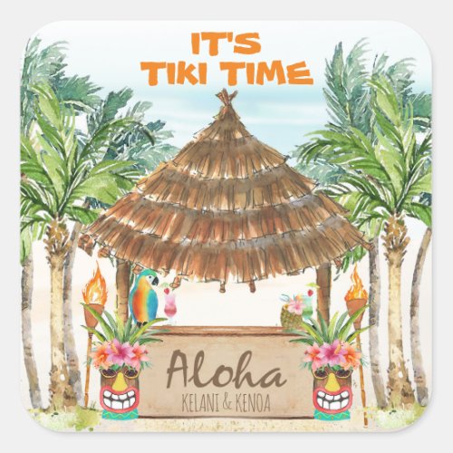 Tiki Luau  Tropical Beach Aloha Square Sticker