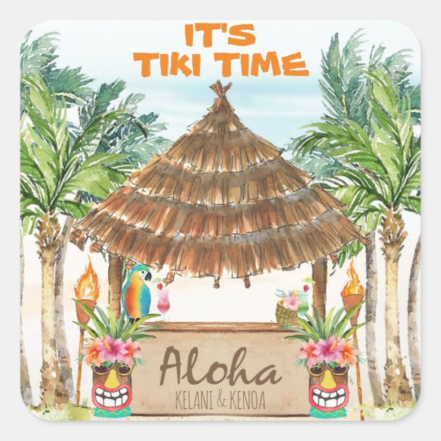 Tiki Luau | Tropical Beach Aloha Square Sticker (Front)