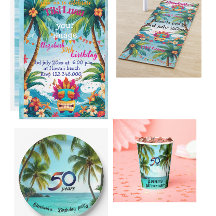 tiki luau tropical island beach Invitation