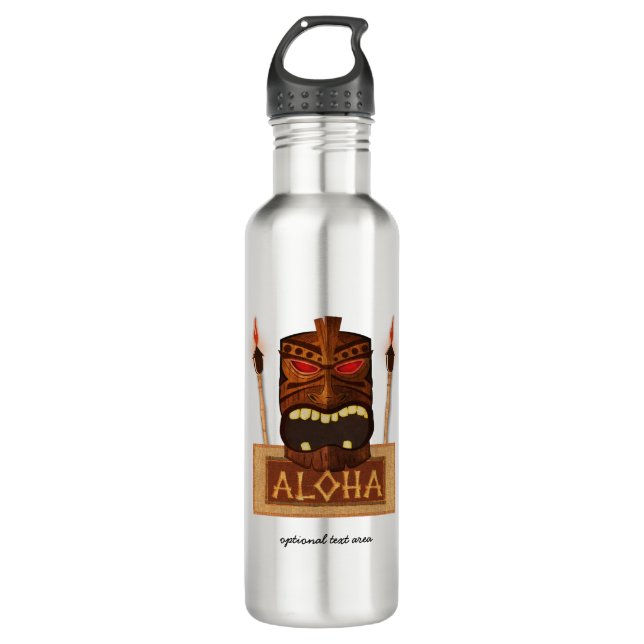 Tiki Mask Aloha Hawaiian Art Summer Tropical Water Bottle (Front)
