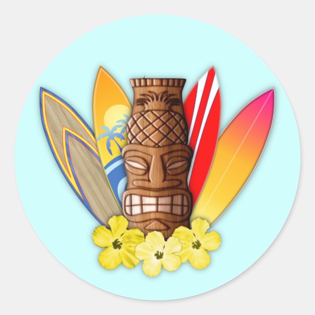 Tiki Mask And Surfboards Classic Round Sticker (Front)