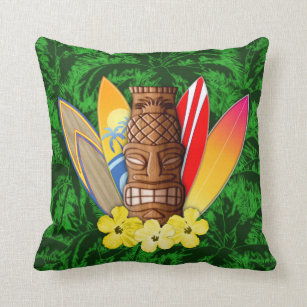 Tiki Mask And Surfboards Throw Pillow