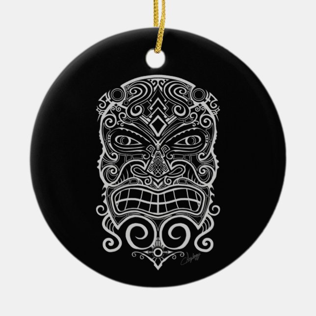 Tiki Mask Ceramic Ornament (Front)