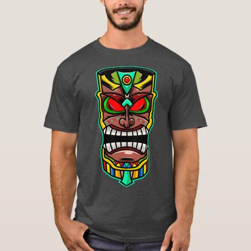 Tiki Mask Colorful T_Shirt