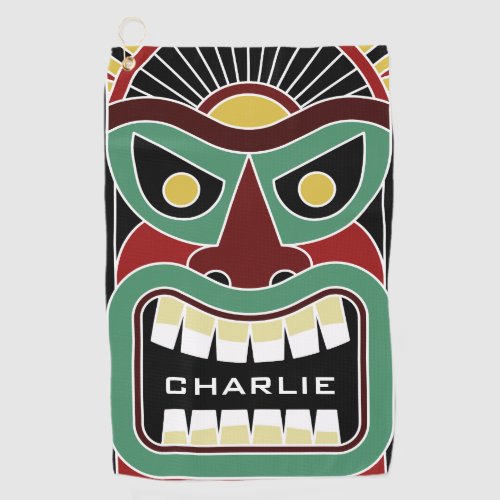 Tiki Mask custom name golf towel