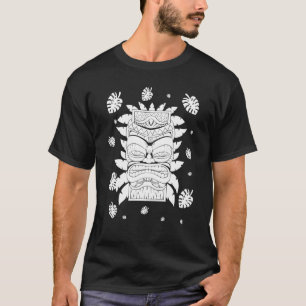 Tiki Mask Hawaiian Totem Luau Party Monstera Leave T-Shirt