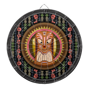 Tiki Mask Hibiscus Pattern Dartboard With Darts