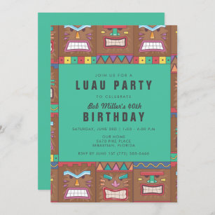 Tiki Mask Luau 40th Birthday Party Invitation