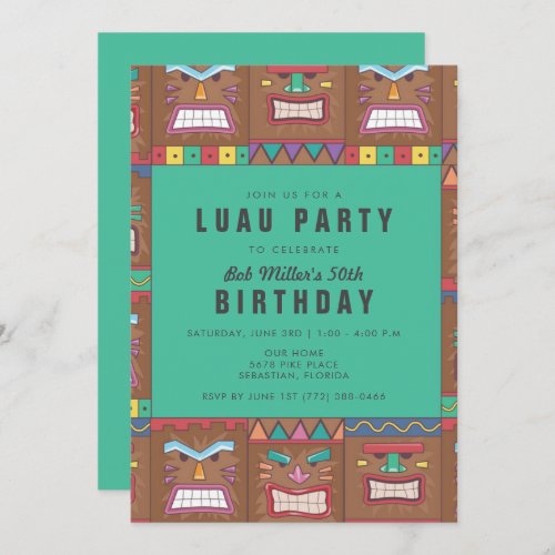 Tiki Mask Luau 50th Birthday Party Invitation