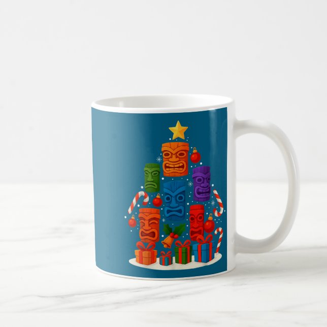 Tiki Mask Luau Christmas Tree Hawaiian Xmas Hat Ha Coffee Mug (Right)